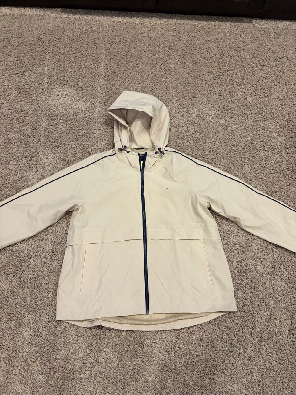 Tommy Hilfiger Cream Hooded Jacket with Navy Trim